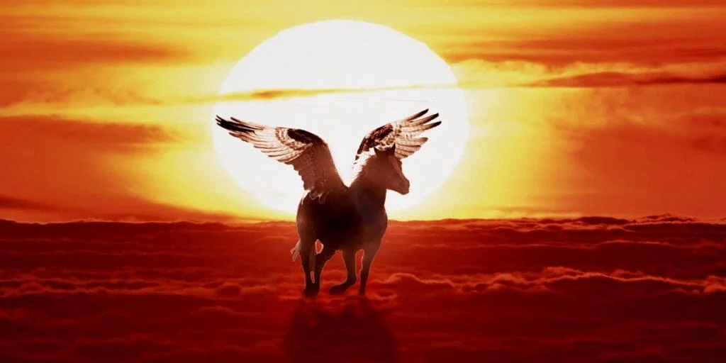 Pegasus Names - A Pegasus Flying by Sunset
