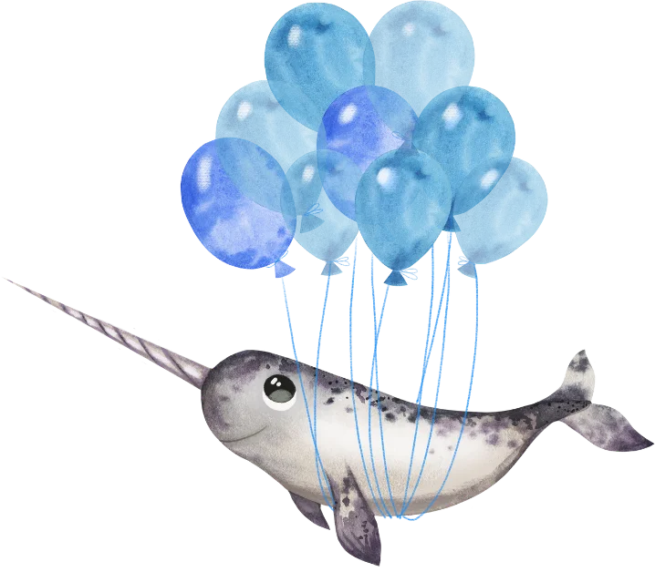 Cute narwhal names - Cute watercolor narwhal flying with balloons