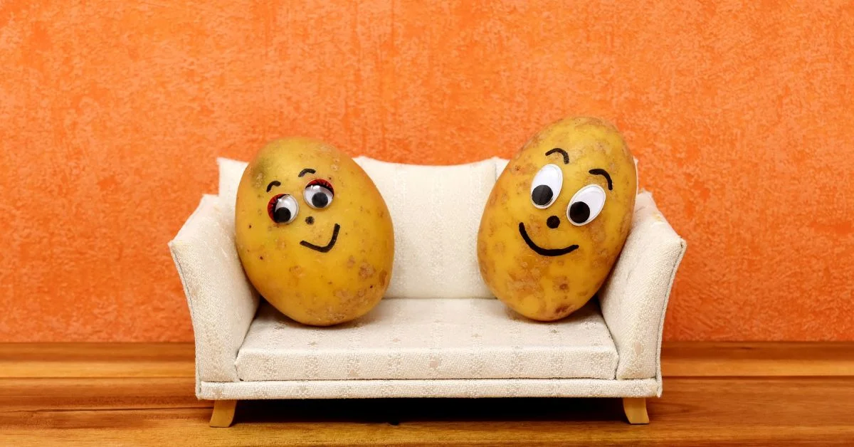 Pet Potato Names - Two similing couch potatoes sitting on a miniature sofa