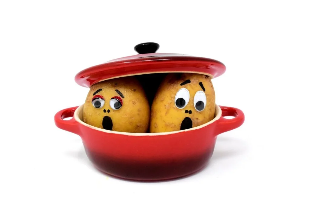 Funny potato names - Horrified potato couple in a red pot