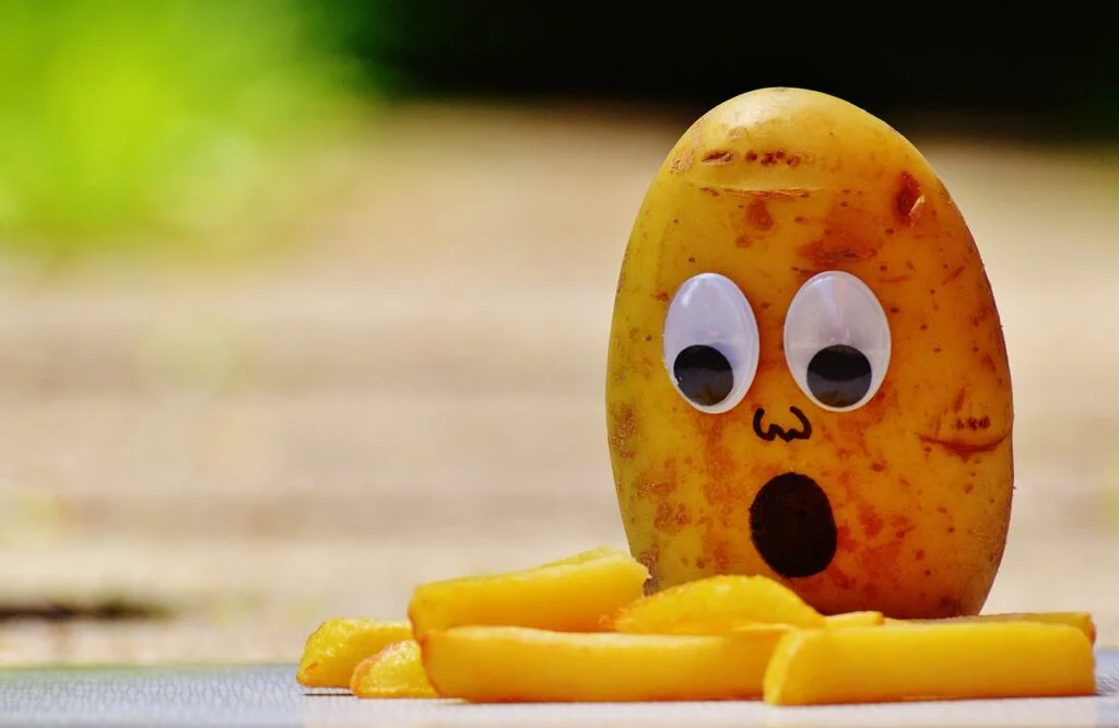 Potato nicknames - A horrified potato finds a pile of French fries