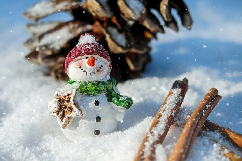 Christmas snowman names - A smiling snowman holding a Christmas ornament