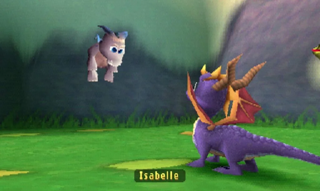 Spyro rescues Isablle in Spyro: Year of a Dragon