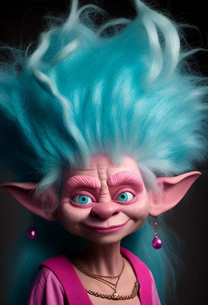 A blue-haired female troll