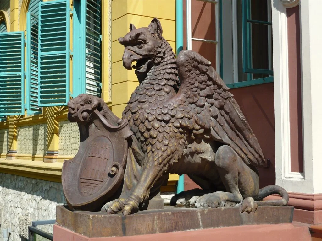 A griffin statue in Zsolnay cultural district Hungary