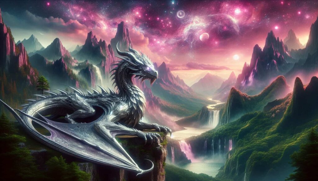Silver dragon in fantasyland